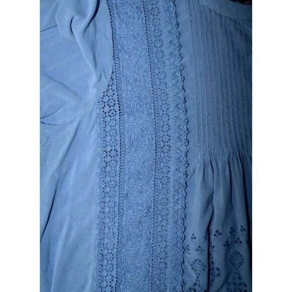 Roaman's Women's 28W Blue Eyelet Blouse Tunic Top Button Front 3/4 Sleeve Comfy - Picture 6 of 14